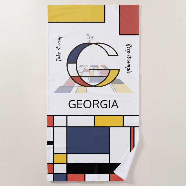 Wonderful Neoplasticism Art Monogram. Letter G Beach Towel (Front)