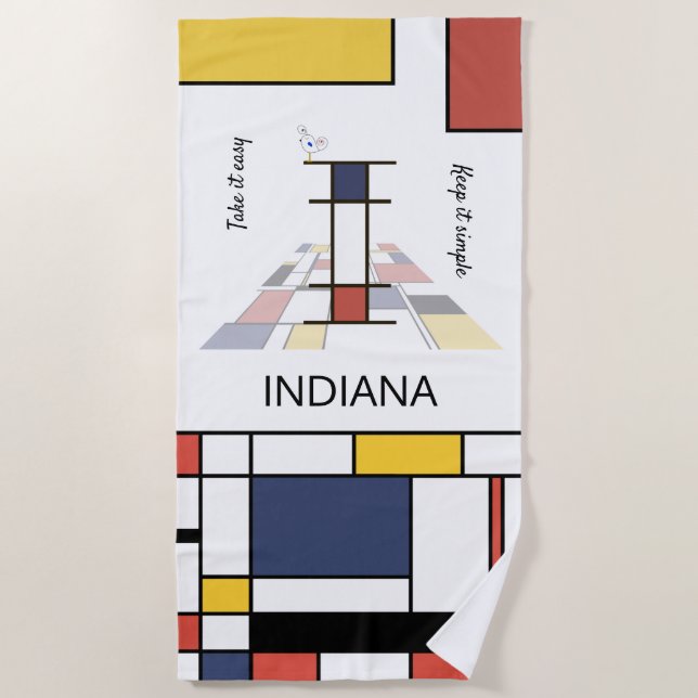 Wonderful Neoplasticism Art Monogram. Letter I Beach Towel (Front)