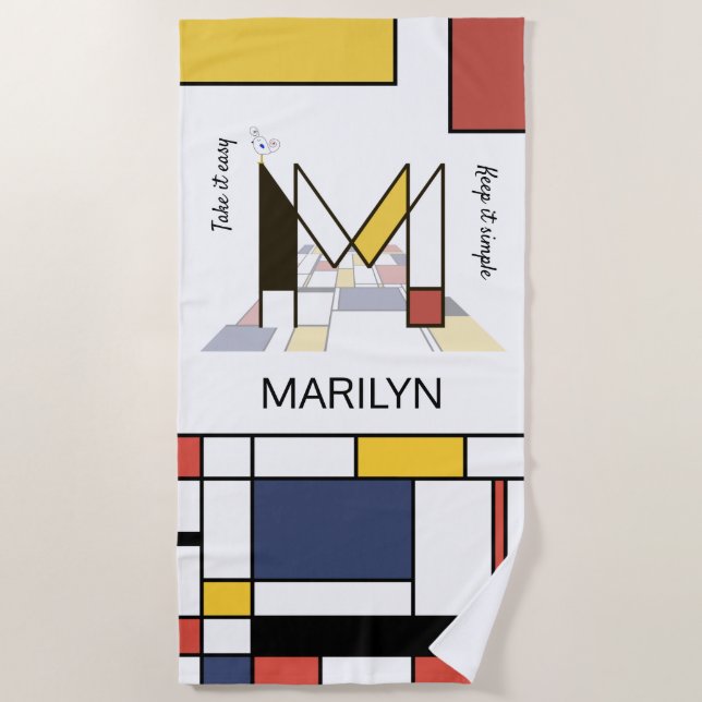 Wonderful Neoplasticism Art Monogram. Letter M Beach Towel (Front)