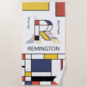 Wonderful Neoplasticism Art Monogram. Letter R Beach Towel