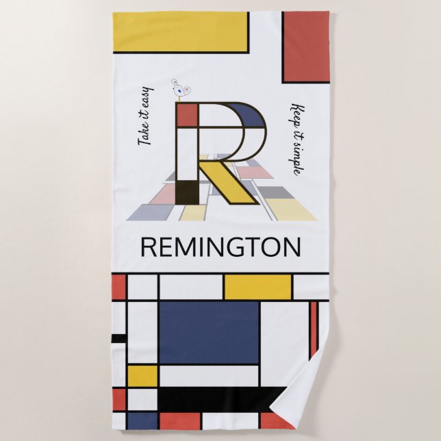 Wonderful Neoplasticism Art Monogram. Letter R  Beach Towel (Front)