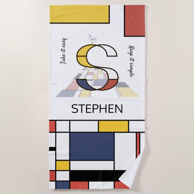 Wonderful Neoplasticism Art Monogram. Letter S Beach Towel (Front)