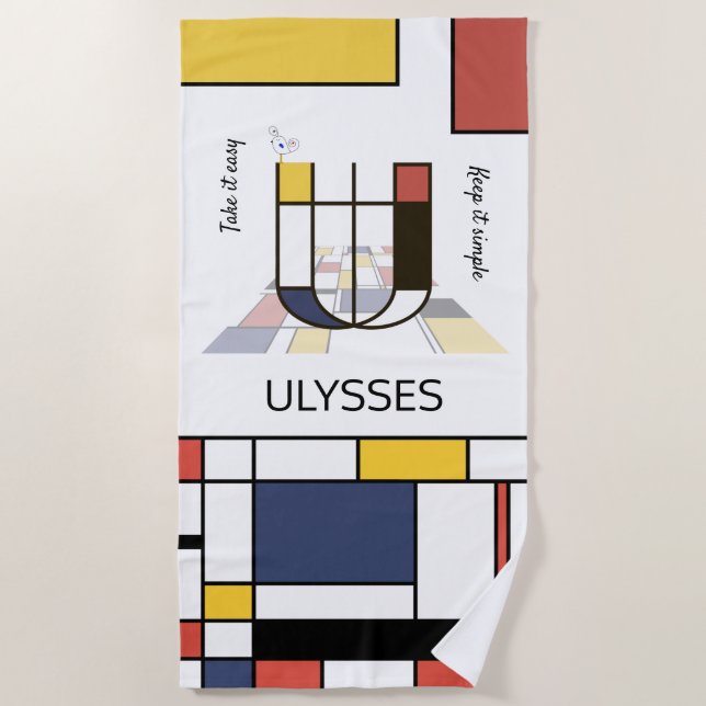 Wonderful Neoplasticism Art Monogram. Letter U Beach Towel (Front)