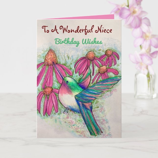Wonderful Niece Birthday Hummingbird Coneflowers Card (Orchid)