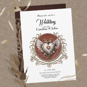 Wonderful noble steampunk heart with wings invitation