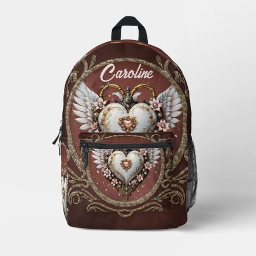 Wonderful noble  steampunk heart with wings  printed backpack