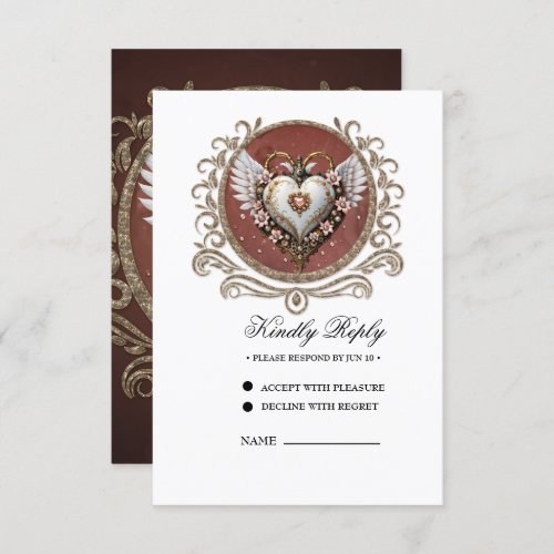 Wonderful noble  steampunk heart with wings RSVP card