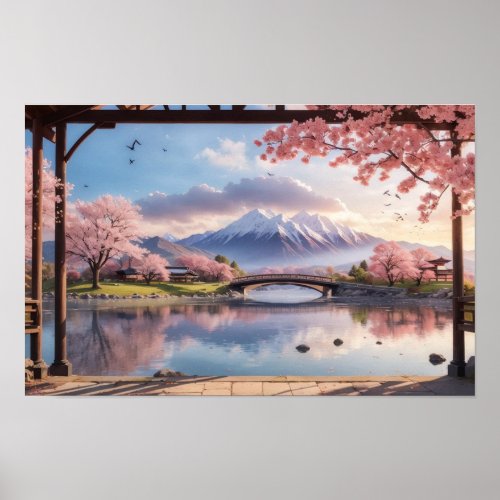 Wonderful of Sunset Japanese Sakura Tree Poster