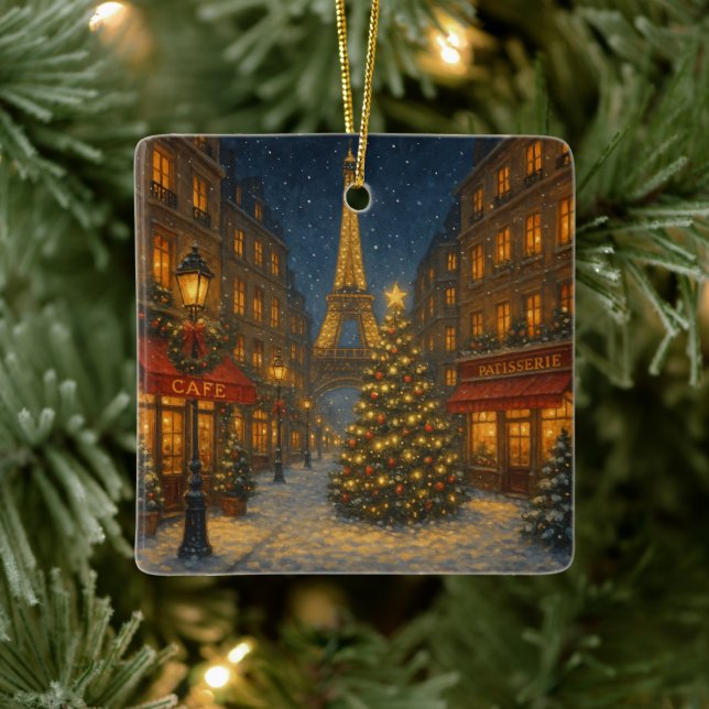 Wonderful Paris Christmas streets Ceramic Ornament (Tree)