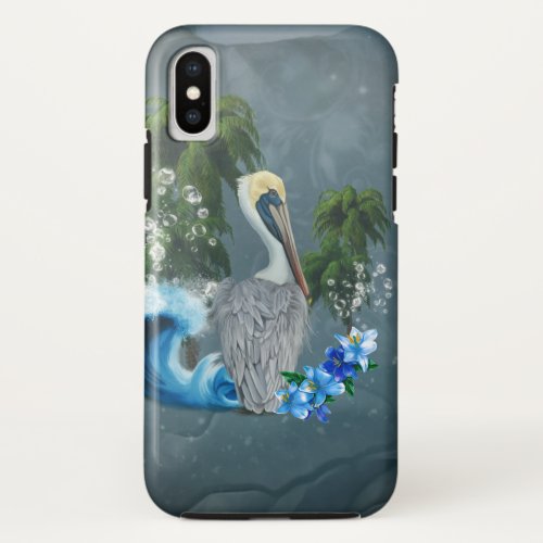 Wonderful pelican with wave and palm trees iPhone x case