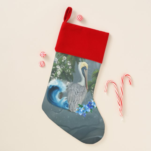 Wonderful pelican with wave and palm trees christmas stocking (Front)
