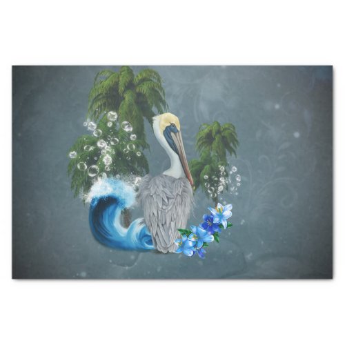 Wonderful pelican with wave and palm trees tissue paper