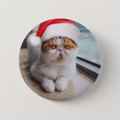 Wonderful persian cat with Santa Claus hat Button