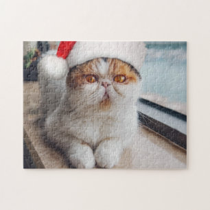 Wonderful persian cat with Santa Claus hat Jigsaw Puzzle