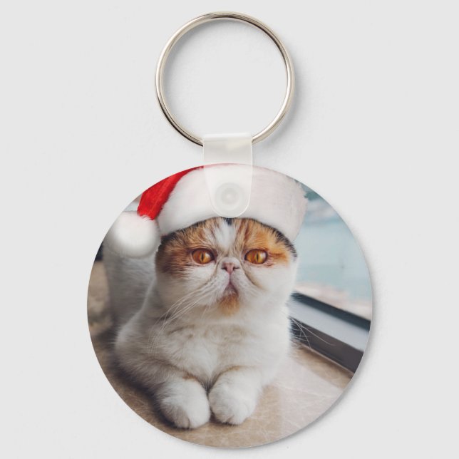 Wonderful persian cat with Santa Claus hat Keychain (Front)