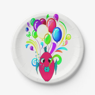 WONDERFUL PINK FISH WITH BALLOONS PAPER PLATE