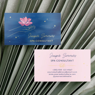 Wonderful Pink Lotus Calm Water Spa Foil Spot Gloss Business Cards