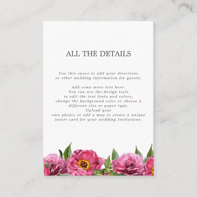 Wonderful Pink Magenta Peonies all the details Enclosure Card (Front)