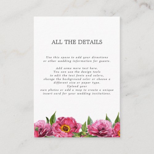 Wonderful Pink Magenta Peonies all the details Enclosure Card