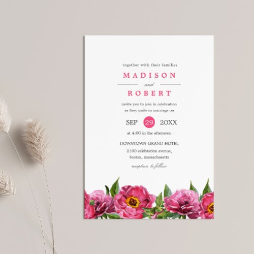 Wonderful Pink Magenta Peonies Border  Wedding Invitation