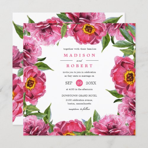 Wonderful Pink Magenta Peonies Flower chic Wedding Invitation