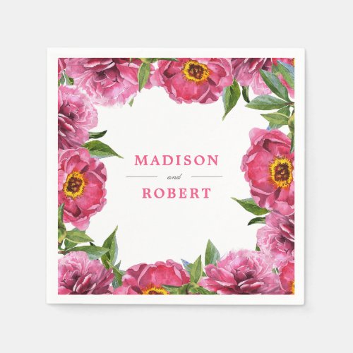 Wonderful Pink Magenta Peonies Flower chic Wedding Napkins