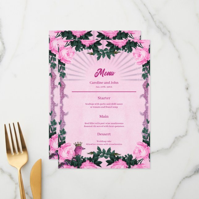 Wonderful pink roses  menu (Front/Back In Situ)