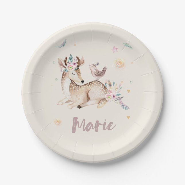 Wonderful platter with forest animals deer paper plates (Front)