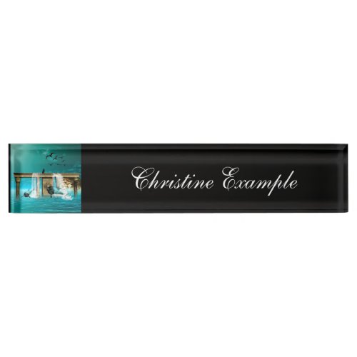 Wonderful playing dolphins desk name plate