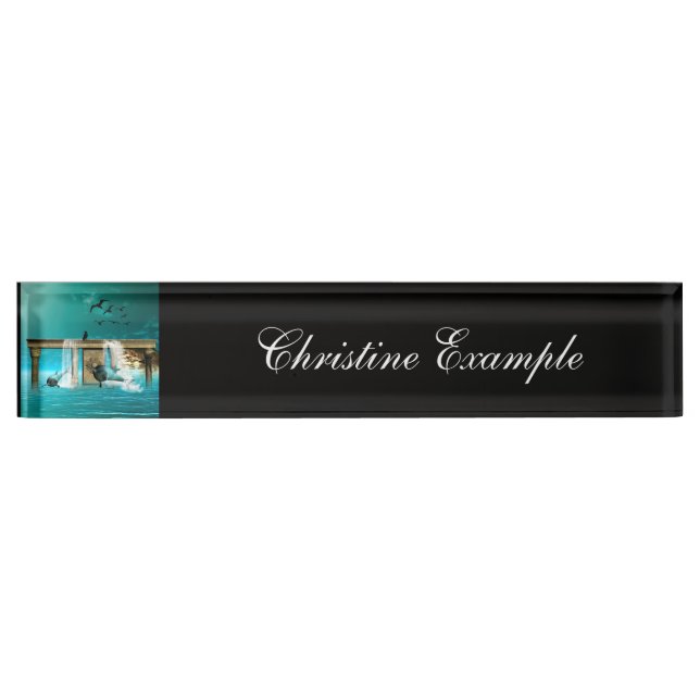 Wonderful playing dolphins desk name plate (Front)