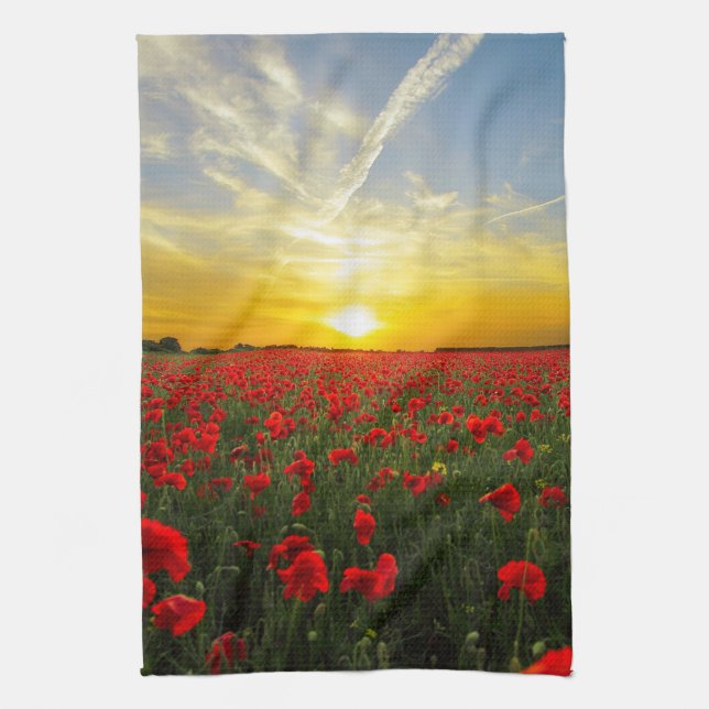 Wonderful Poppy Field Sunset Horizon Kitchen Towel (Vertical)