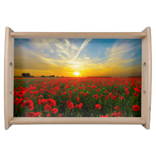 Wonderful Poppy Field Sunset Horizon Serving Tray
