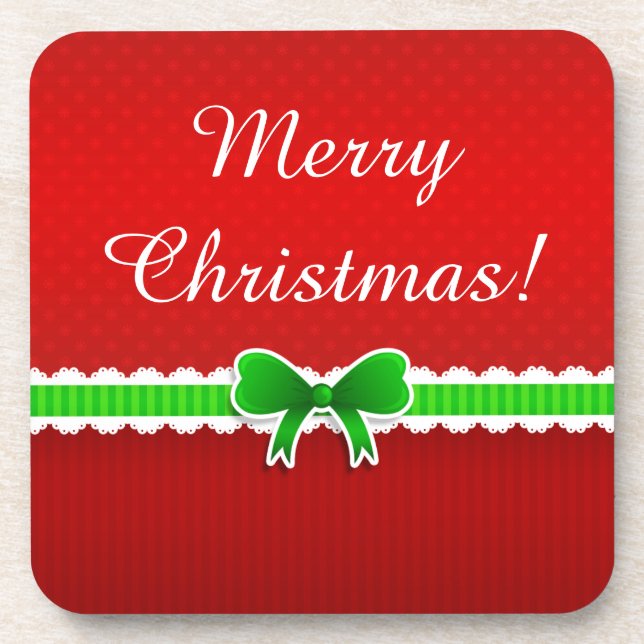 Wonderful Red Green Christmas Design Custom Text Coaster (Front)