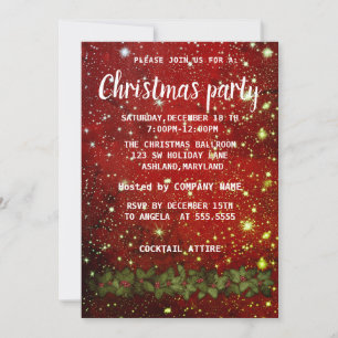 Wonderful Red Sparkly Christmas Invitation