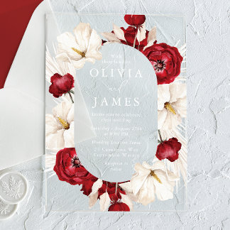 Wonderful Red & White Flowers Beautiful Wedding Acrylic Invitations