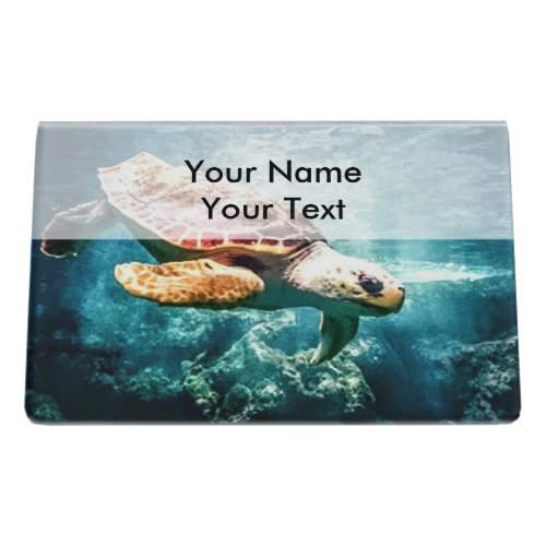 Wonderful  Sea Turtle Ocean Life Turquoise Sea Desk Business Card Holder