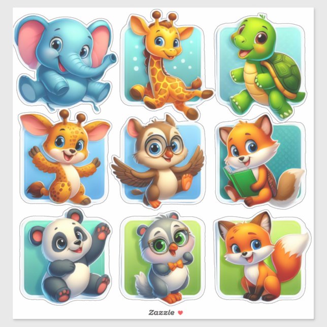 Wonderful set of cartoon animal stickers (Sheet)