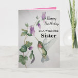 Wonderful Sister Birthday Hummingbird Garden Card<br><div class="desc">Celebrate your sister's birthday with a lovely hummingbird color card. Elegant and stylish,  the garden design was created with soft colors of cream,  green and pink. Perfect for a woman who loves chic pictures of charming birds and beautiful gardens.</div>