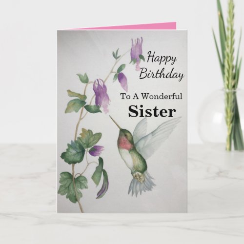 Wonderful Sister Birthday Hummingbird Garden Card