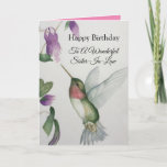 Wonderful Sister-In-Law Birthday Hummingbird Card<br><div class="desc">Celebrate your wonderful sister-in-law's continued with an elegant hummingbird design on a chgreeting card. Created from my original waterpainting, the lovely little bird and flower image will brighten the day for birdwatchers, gardeners and nature lovers. The special woman in your life will love the pastel colours of cream, pink and...</div>