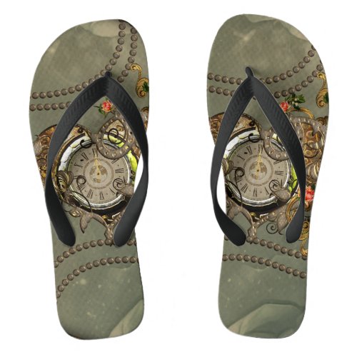 Wonderful steampunk clock flip flops