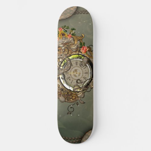 Wonderful steampunk clock skateboard