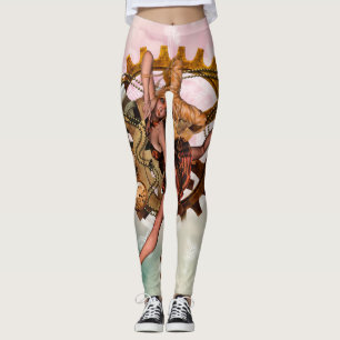 Wonderful steampunk girl, golden design leggings