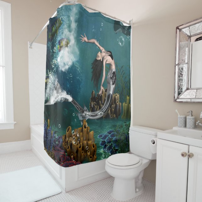 Wonderful steampunk mermaid shower curtain (In Situ)