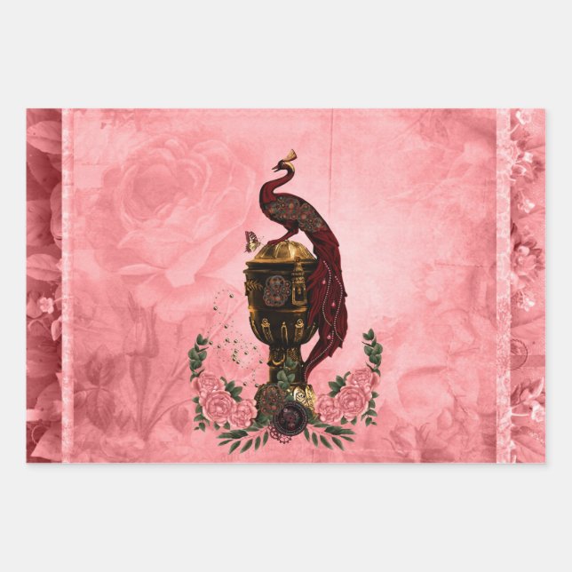 Wonderful steampunk peacock wrapping paper sheets (Front)