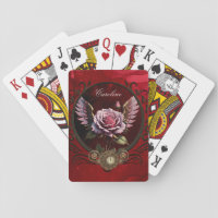 Wonderful steampunk rose with wings playing cards