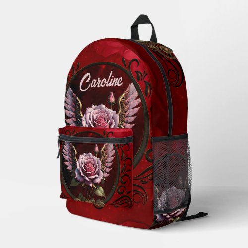 Wonderful steampunk rose with wings printed backpack