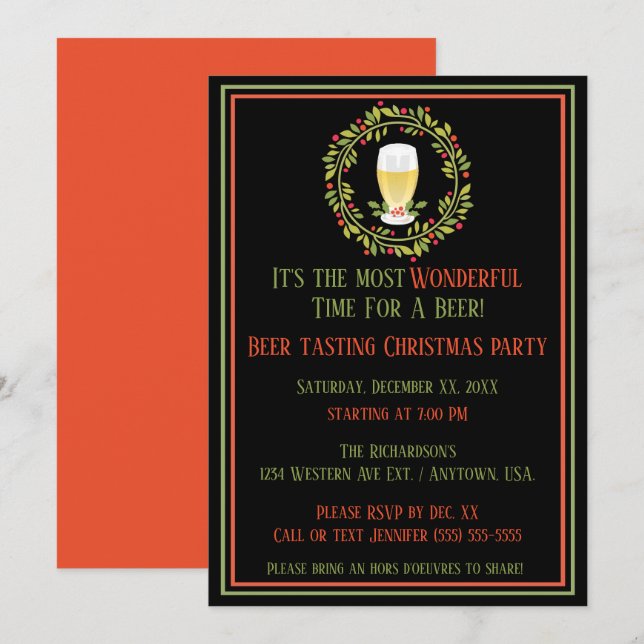 Wonderful Time For A Beer Tasting Christmas Party Invitation (Front/Back)
