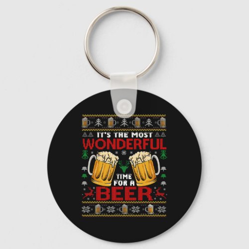 Wonderful Time For A Beer Ugly Christmas Sweaters  Keychain