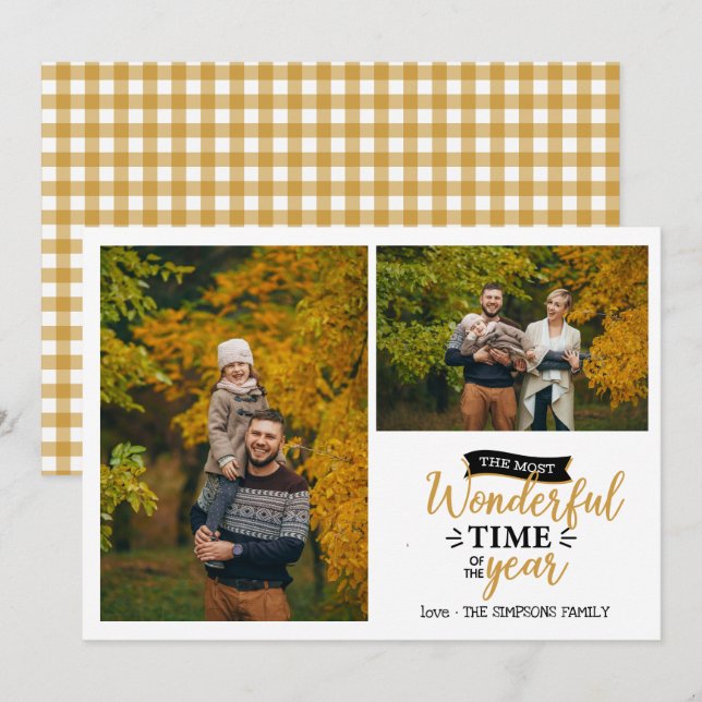 Wonderful time Mustard Holiday 2 photo collage Card (Front/Back)